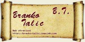Branko Talić vizit kartica